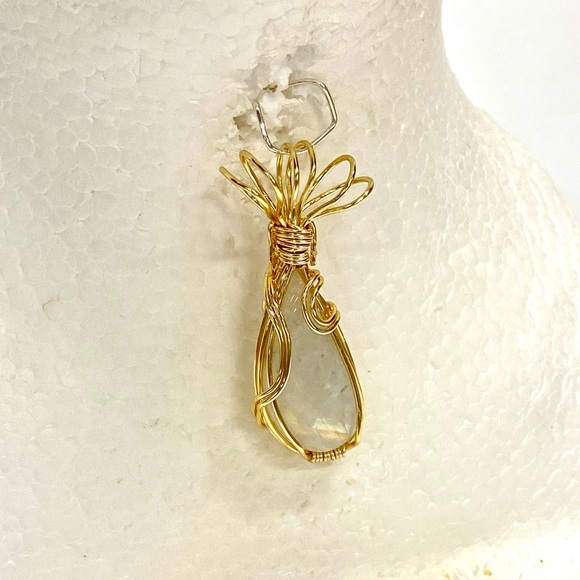 HANDMADE Moonstone Hand Wrapped Freeform Statement Pendant, Artisan Gift for Her - Picture 4 of 10